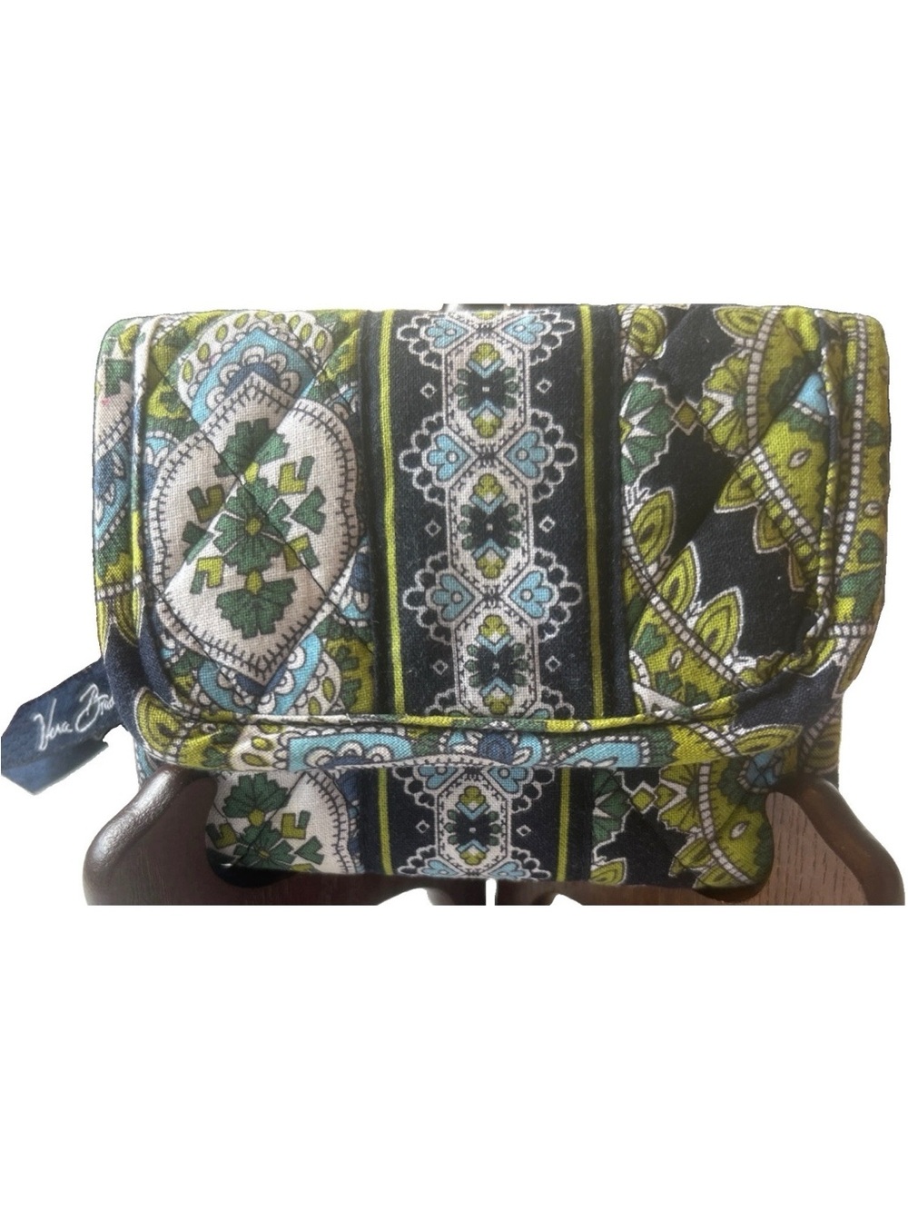 Vera Bradley Trifold Cambridge Wallet Green Navy Blue Floral Made in USA Retired